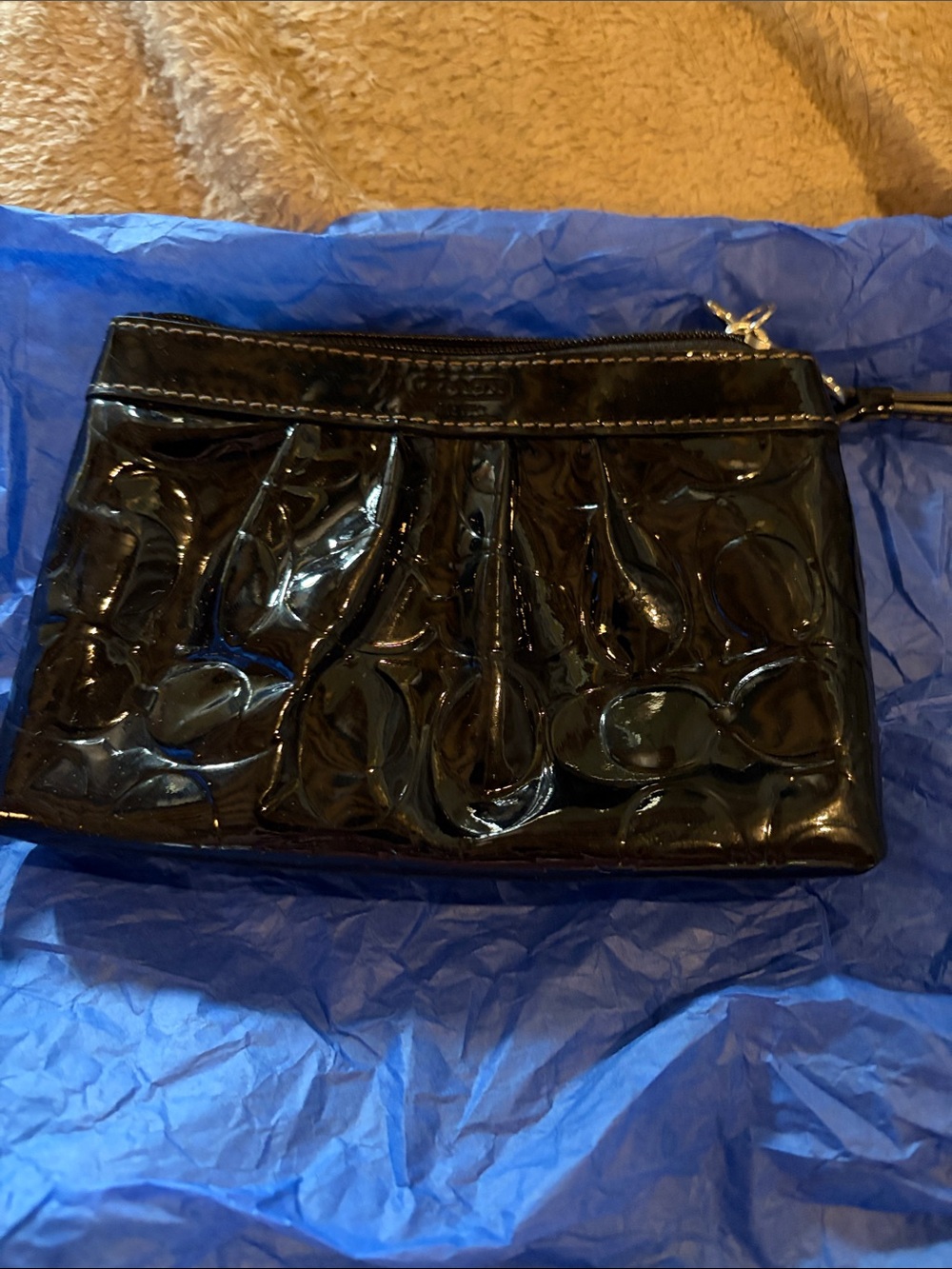 Coach black patent leather wristlet authenticated